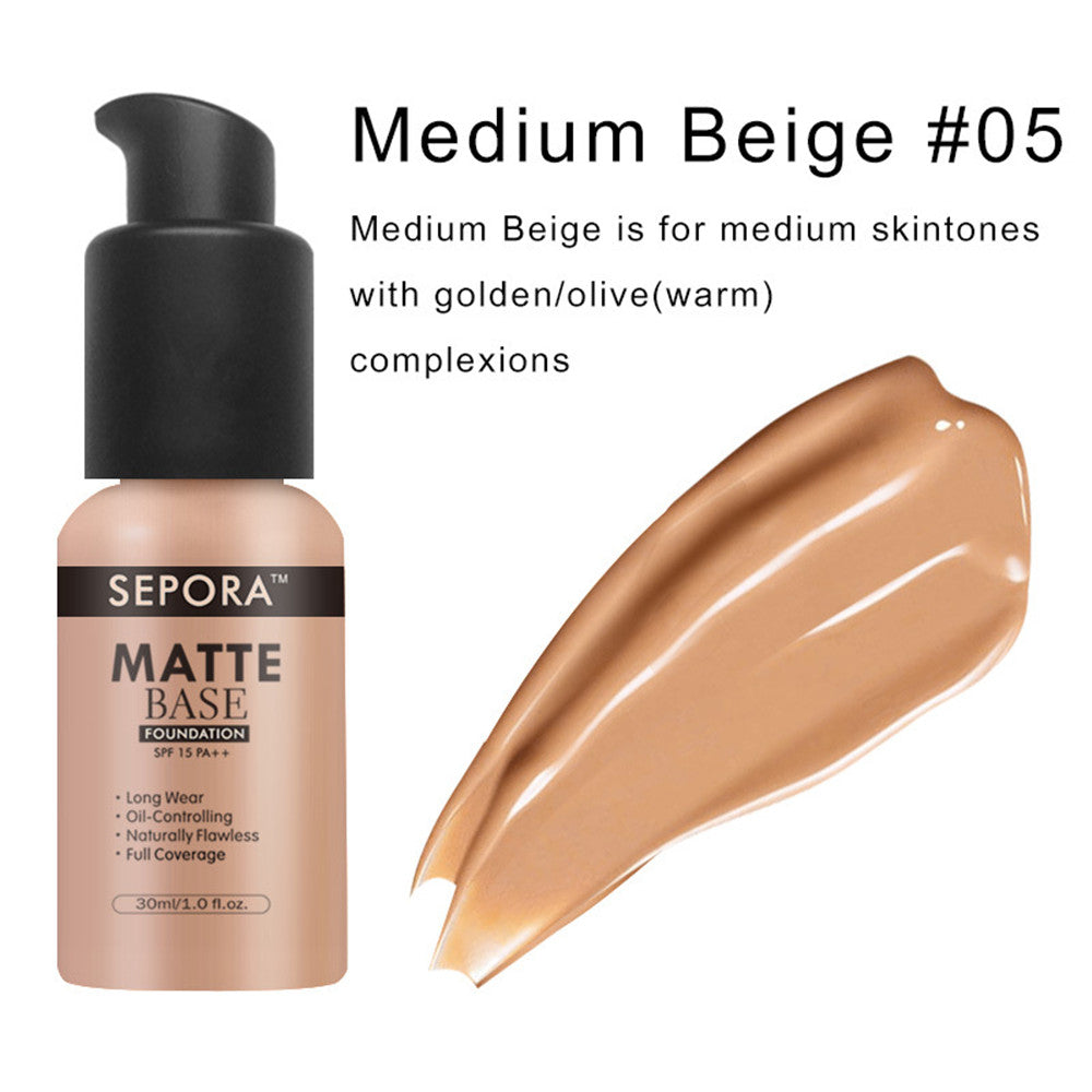 Base de maquillage liquide mat isolante, imperméable, naturelle, anti-cernes, contrôle du sébum