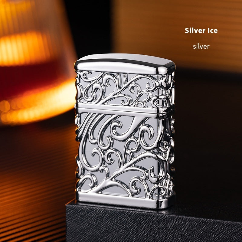 Creative Personality Gold Hollow Windproof Straight Punch Gas Lighters