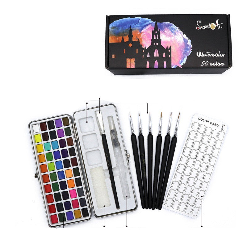 Portable Pearlescent Fluorescent Concentrated Solid Watercolor Paint Set