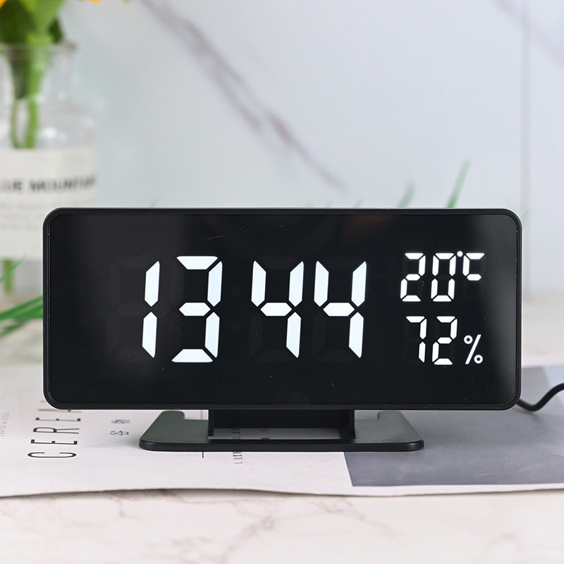 Horloge de bureau avec miroir LED, calendrier, température et humidité, horloge de bureau simple
