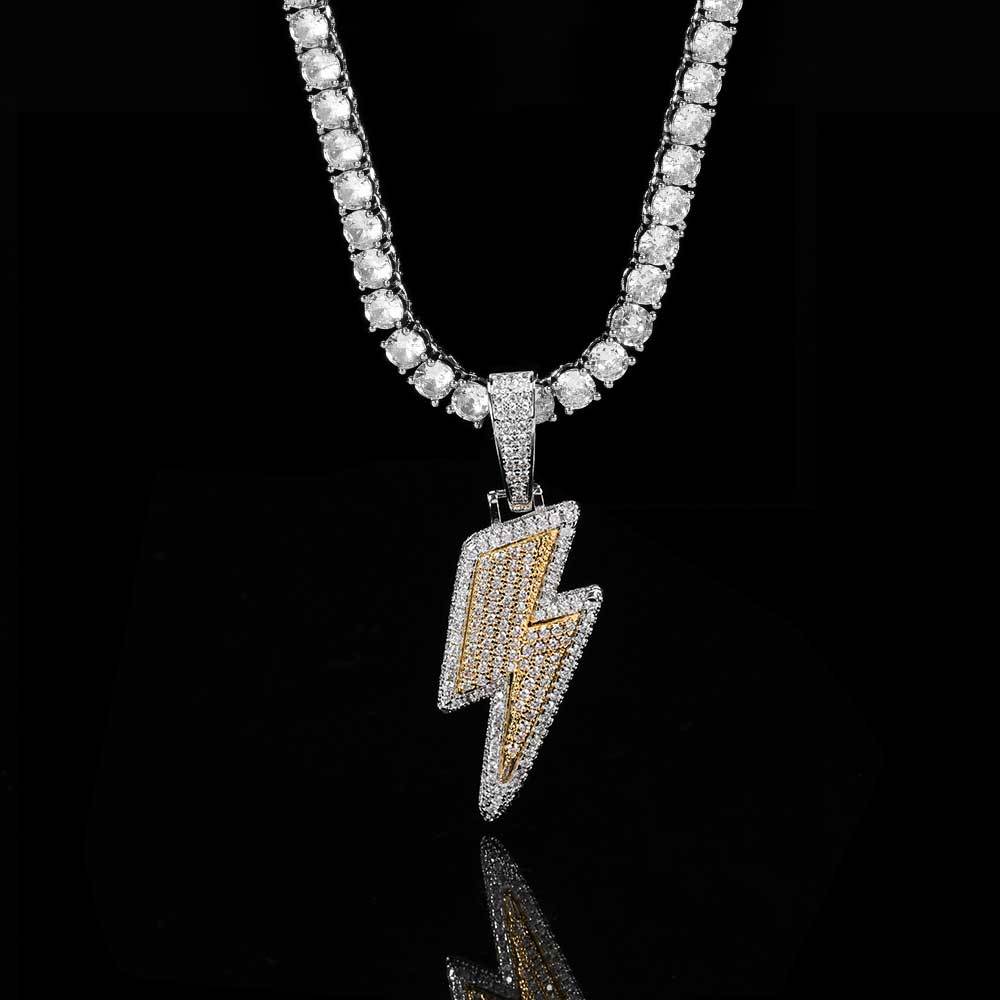 Hip Hop Two Tone Lightning Pendant Necklace Real Gold Plated Copper Necklace