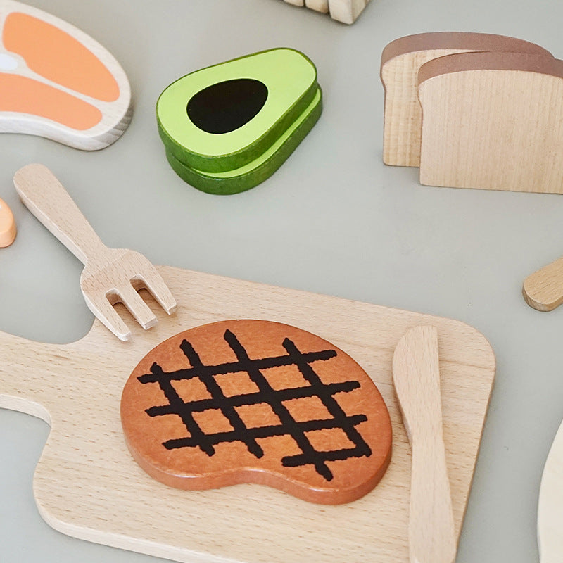 Jouet Maison de Jeu pour Enfants en Bois, Simulation de Steak et de Trancheuse à Pain