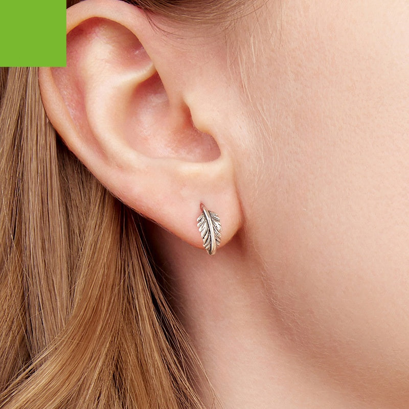 Boucles d'oreilles clip feuille texturée vintage en argent sterling S925