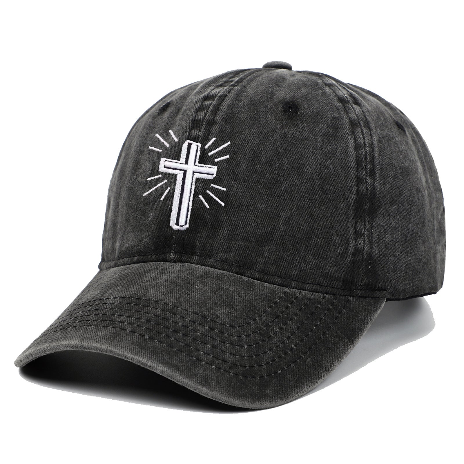 Cross Embroidered Baseball Cap Worn Looking Washed-out