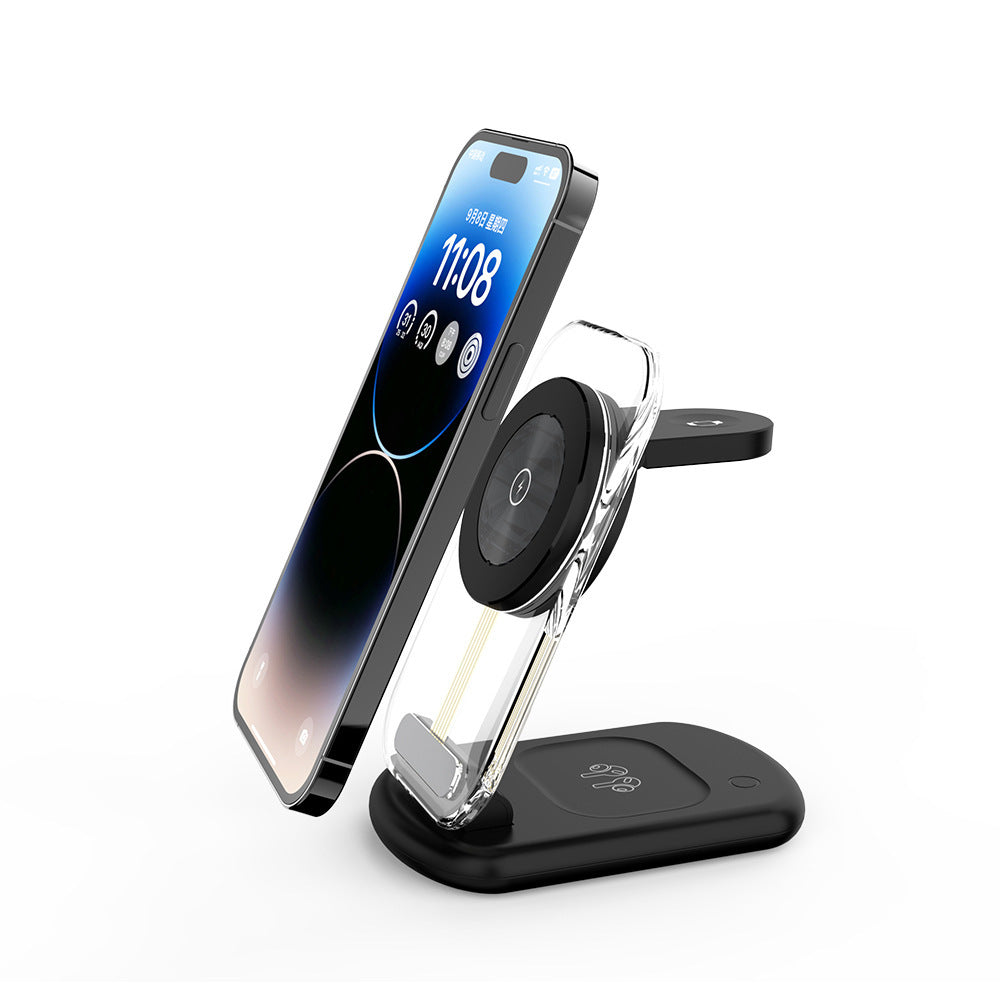Chargeur sans fil magnétique transparent pliable trois-en-un