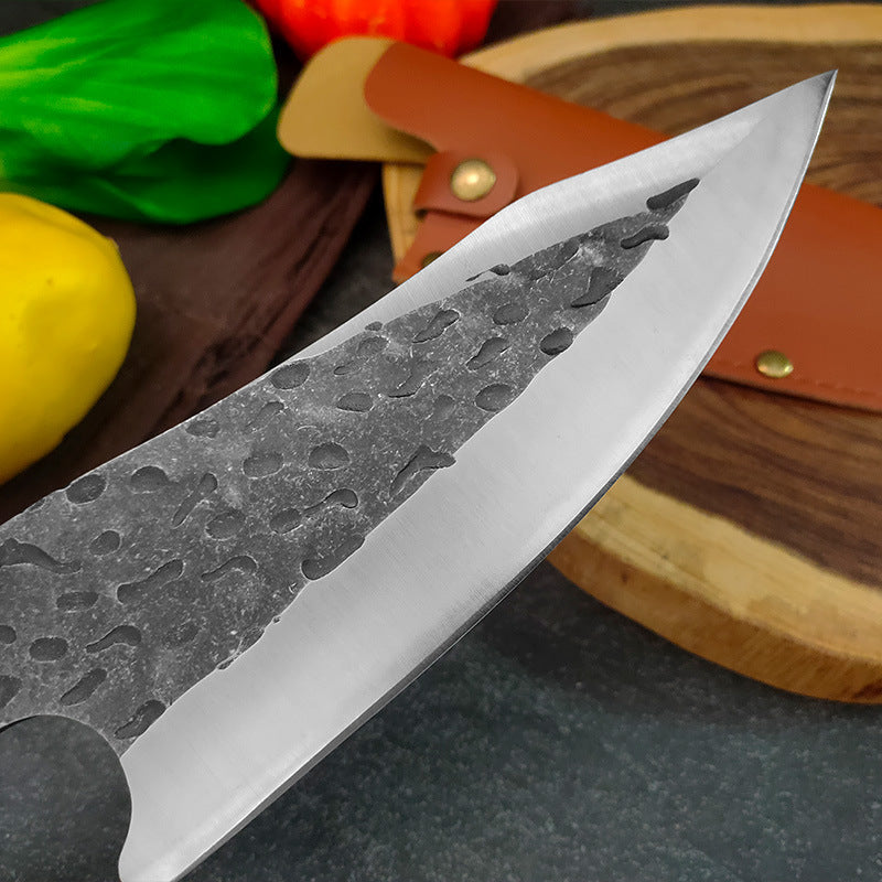 Hand-forged Hammer Pattern Boning Knife Black Color Wood Replaceable Blade Knife