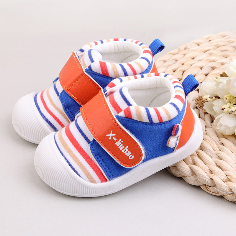 Chaussures bébé rayées antidérapantes à semelle souple et velcro