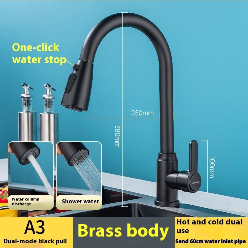 Black Rotatable Retractable Splash Proof Faucet
