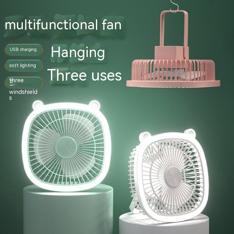 Small Electric Fan Rechargeable Night Light Portable Summer Cartoon Moving Student Bed Head Wall Desktop Mini