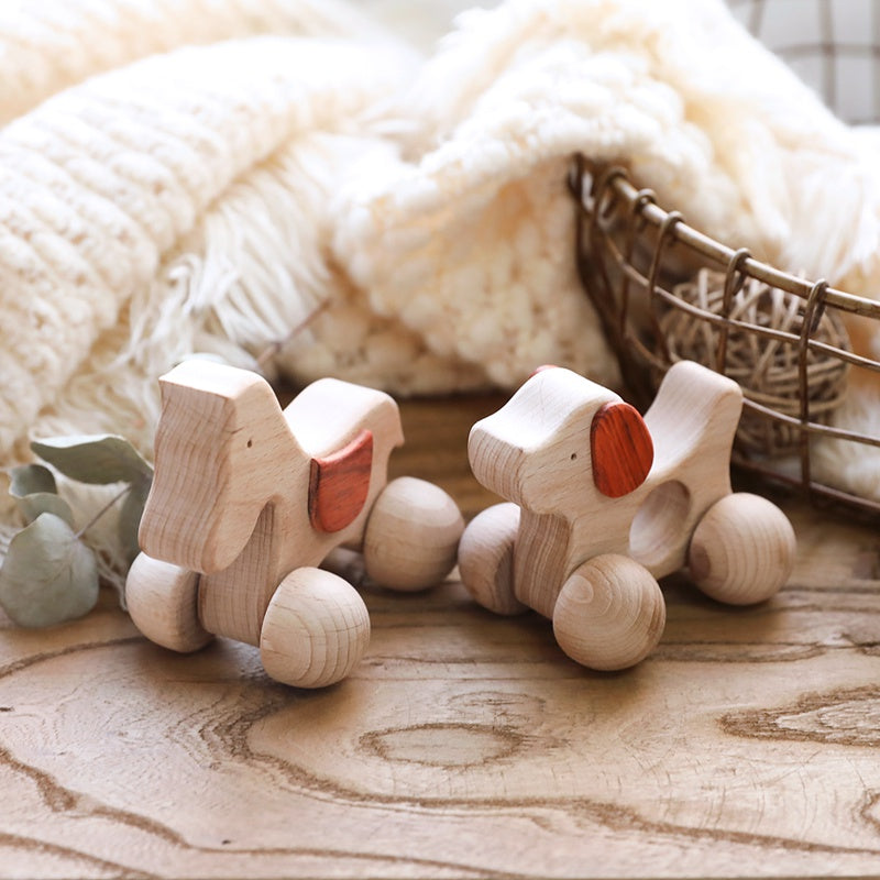 Baby Dog Shape Ecofriendly Wooden Car Infant Cartoon Animal Puzzle Toys Child Learning Educational Blocks DIY Craft