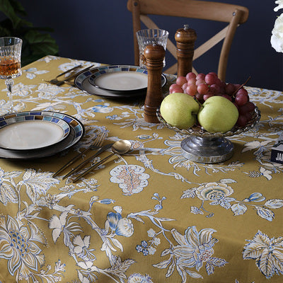 Nappe Fleur Jaune en Coton et Lin Art Rond Rectangulaire