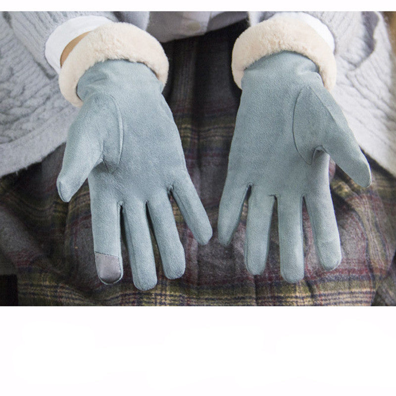 Gants double couche coupe-vent et anti-froid en daim épais et velours brodés à l'européenne