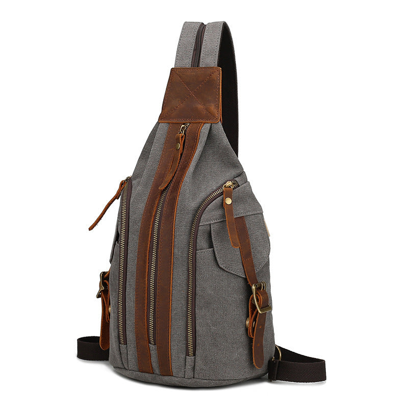 Sac de poitrine rétro pour homme en cuir crazy horse et toile, sac multifonctionnel à bandoulière unique, sac à dos européen et américain pour homme