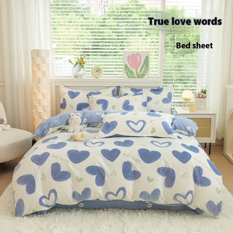 Four Seasons Woolen Cotton Four-piece Quilt Cover Bed Sheet Dormitory Set