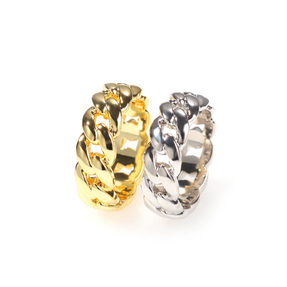 Simple Glossy Cuban Link Chain Ring Hip Hop Couple