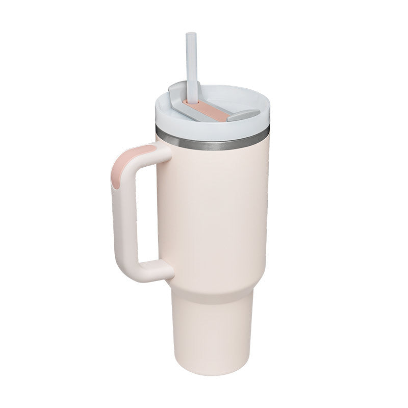 Gobelet isotherme 1,2 L avec poignée et paille, en acier inoxydable, anti-déversement, tasse à café isotherme sous vide avec couvercle, mug conique, cadeaux pour la Saint-Valentin, convient pour la voiture, la salle de sport, le bureau, les voyages