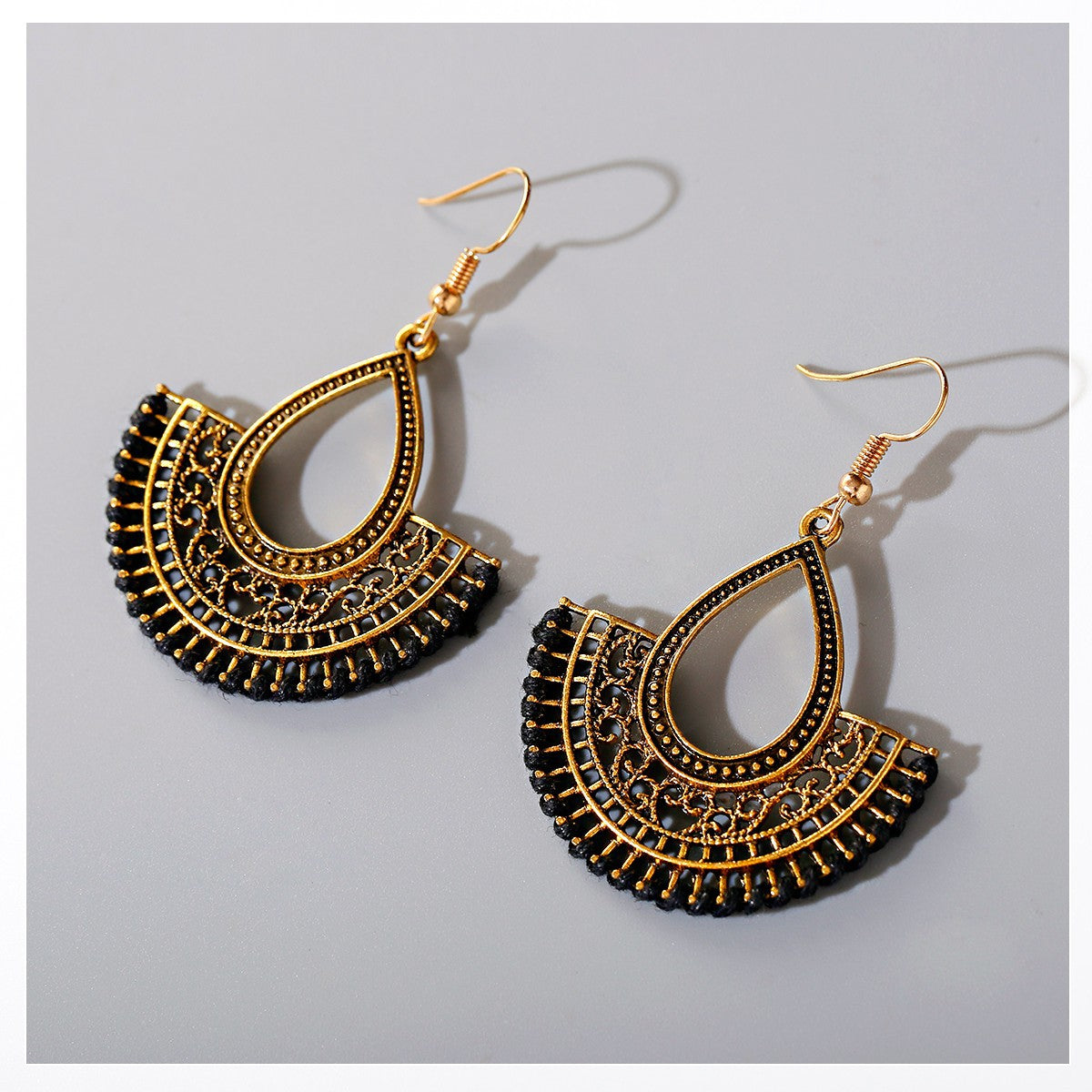 Fan-shaped Retro Ethnic Style Earrings Tassel Hollow