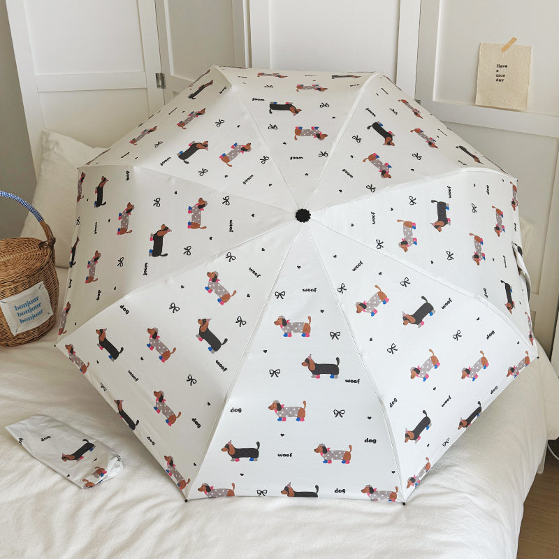 Cartoon Bow Sausage Dog Automatic Umbrella