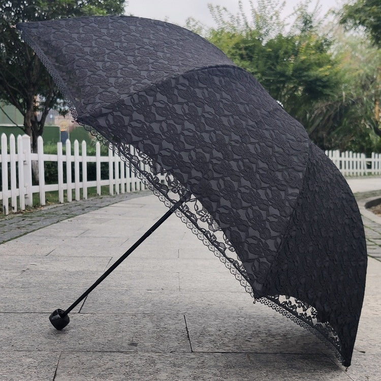 Sun Umbrella UV-proof Lace Black Glue Zero Transparent Three Folding Sun Umbrella