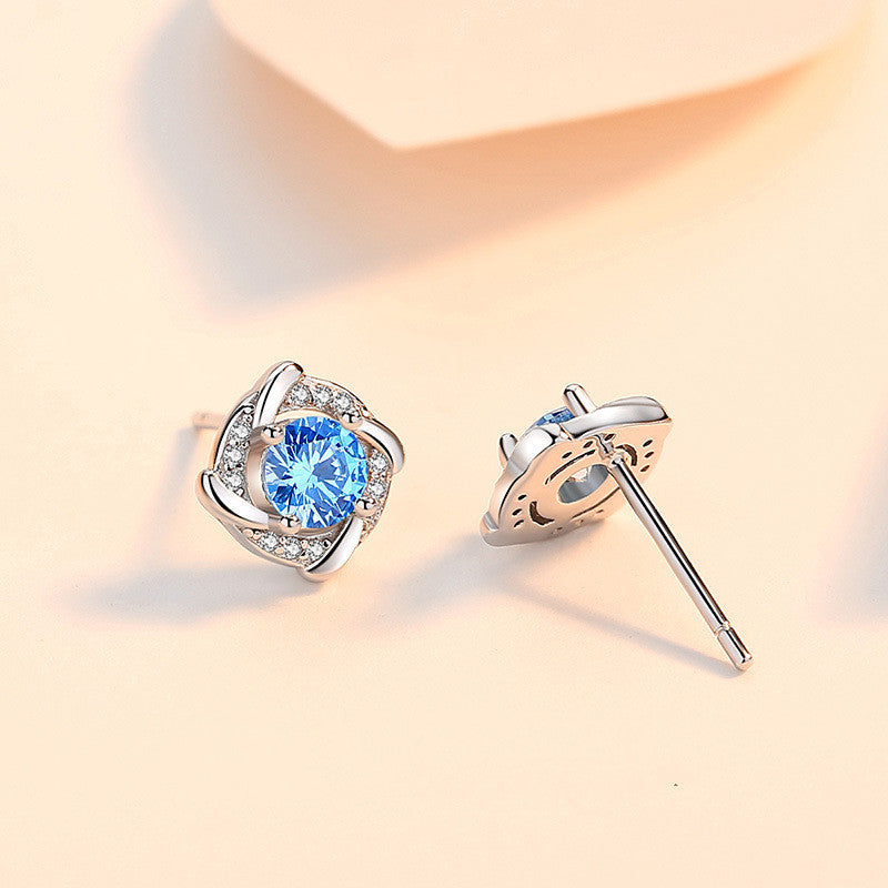 S999 Sterling Silver Small Windmill Stud Earrings Women