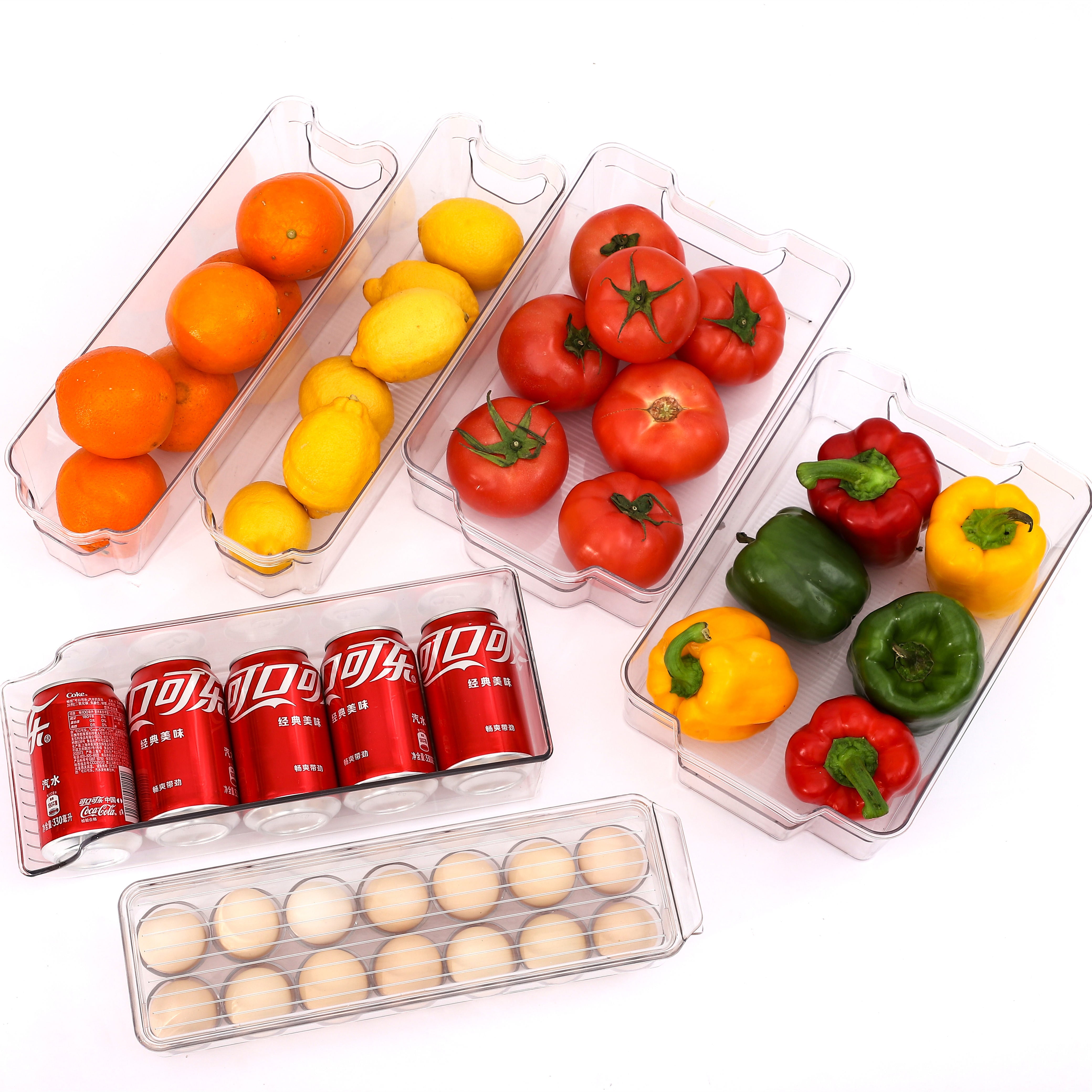 6pcs Refrigerator Organizer Refrigerator Storage Set Plastic Transparent Refrigerator Storage Box Refrigerator Drawer Food Vegetable Beverage Egg Storage