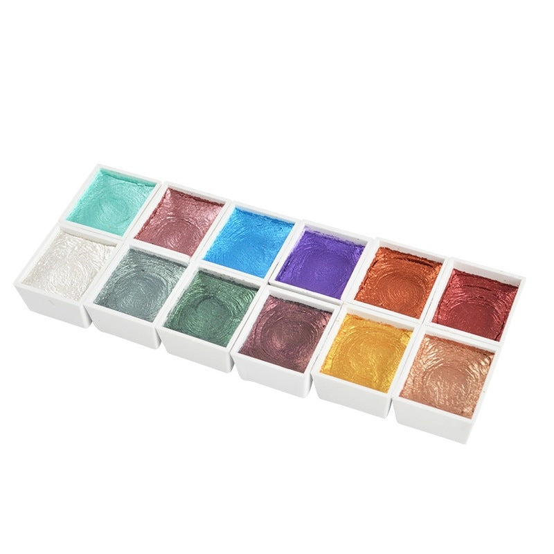 Hand Painted Sketch 12 Colors Solid Pearlescent Watercolor
