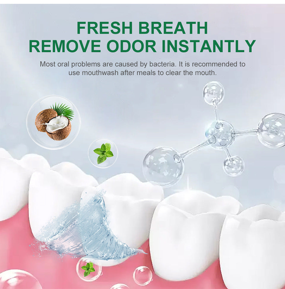Bain de bouche à l'huile de coco pour une haleine fraîche et des soins buccodentaires