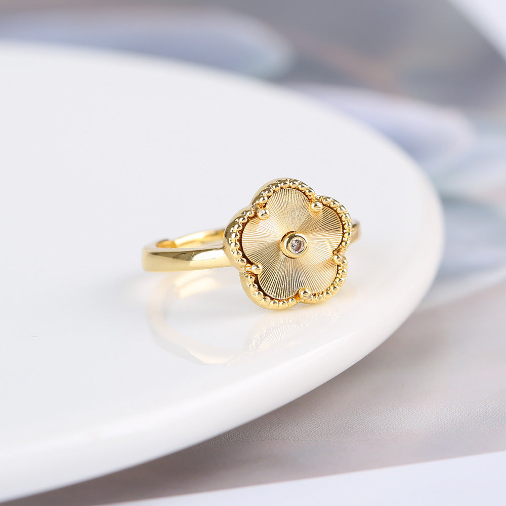 Gold Flower Bracelet Ring Earrings Bracelet Women's Jewelry Set