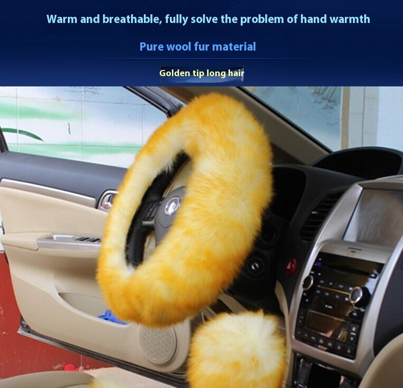 Pure Wool Car Steering Wheel Cover Three-piece Set