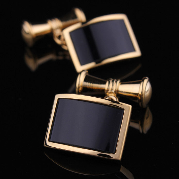 Chemise Française Homme Onyx Noir Boutons de Manchette Chaîne Or