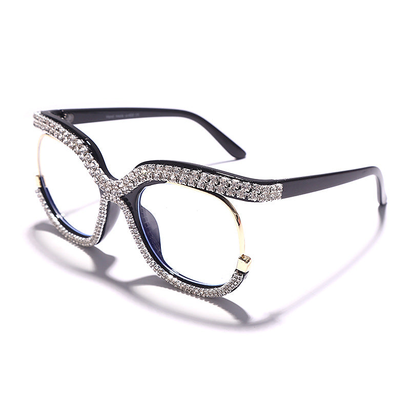 Lunettes de soleil de luxe personnalisées en diamant coloré grande monture ronde