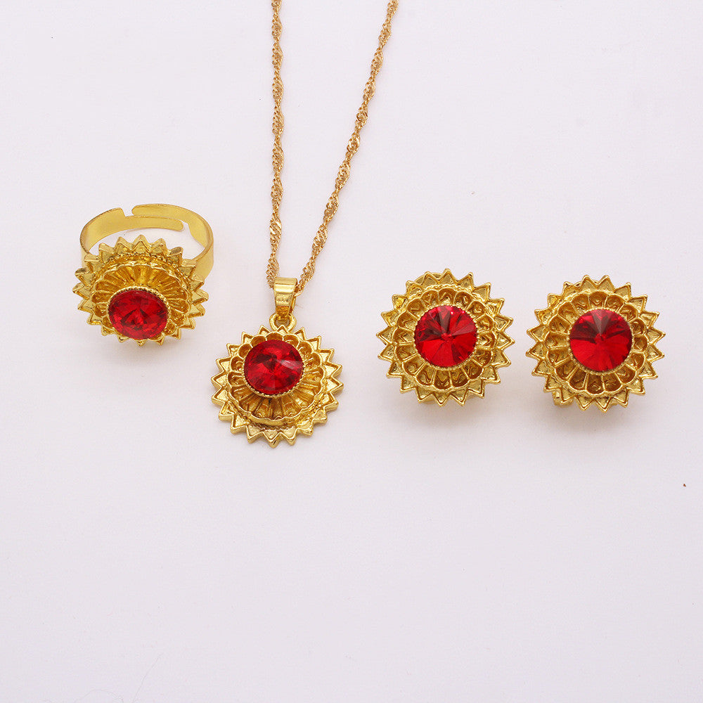 Women's Wedding Classic Necklace Earring Ring Three-piece Set