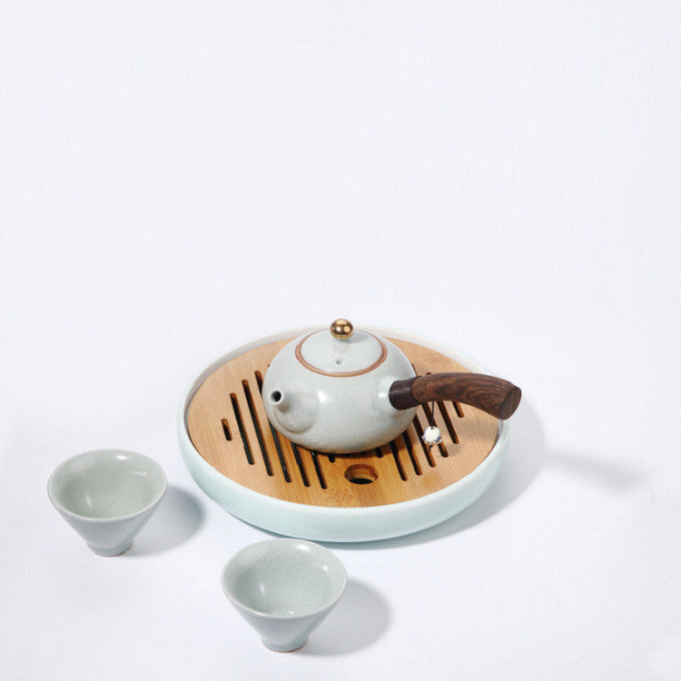 Side Handle Pot Travel Ceramic Tea Maker Vintage Wooden Teapot Kung Fu Set