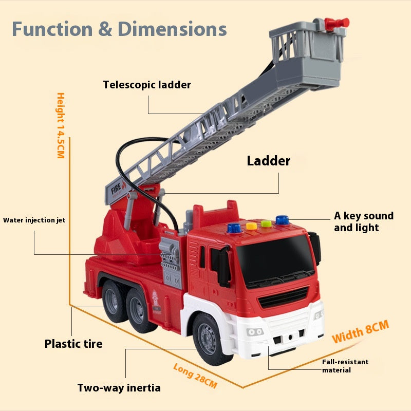 Aerial Ladder Fire Truck Toy Car Firemen Can Spray Water Recovery Vehicle