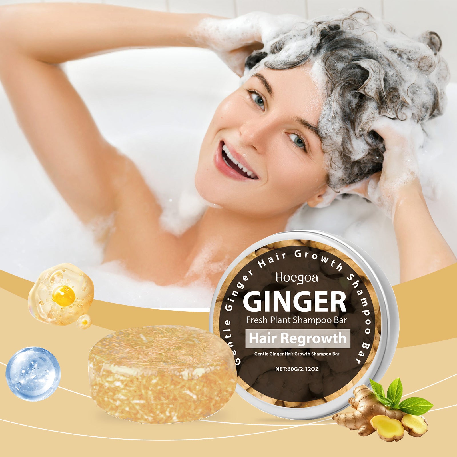 Shampoing Solide au Gingembre Nettoyage du Cuir Chevelu Anti-frisottis