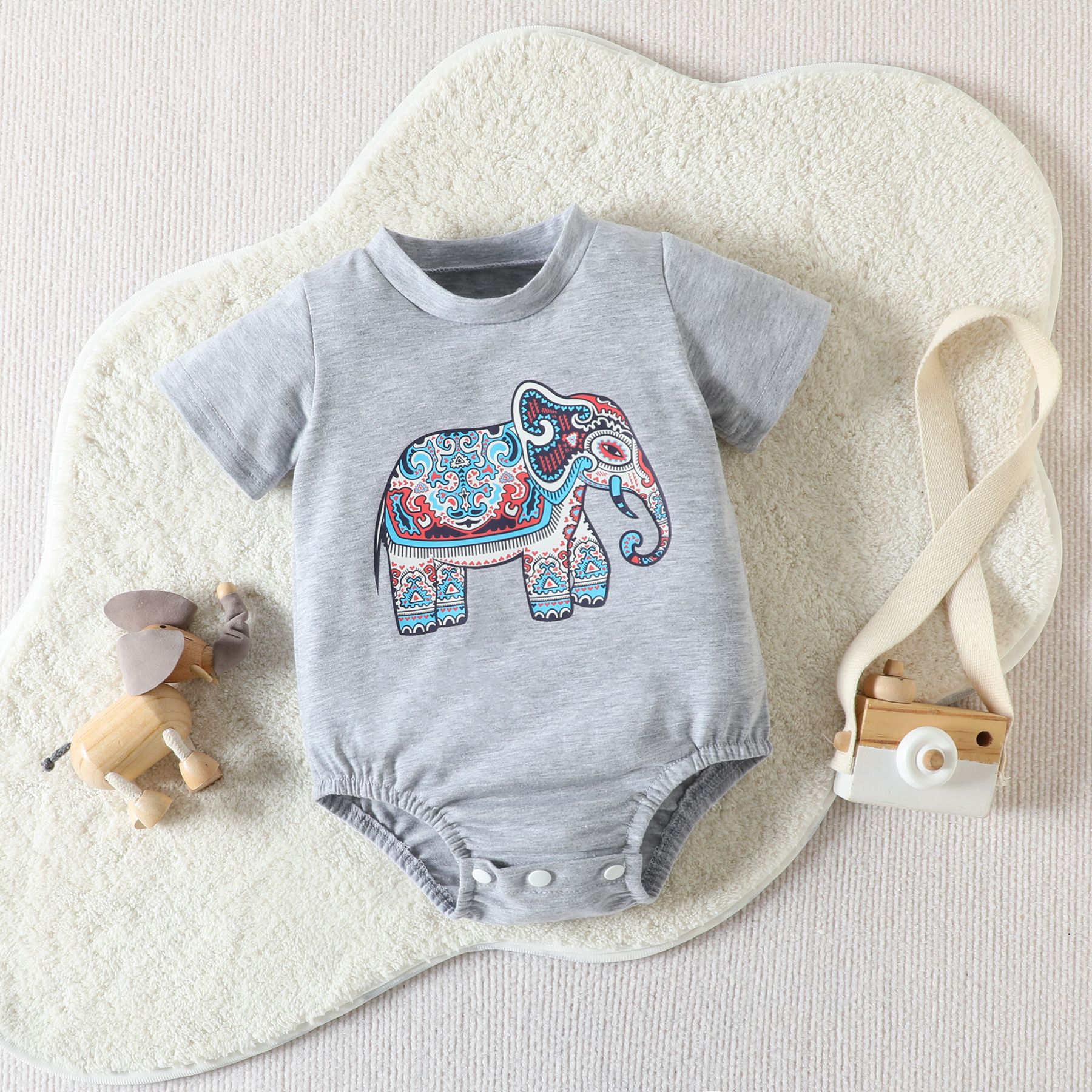 Baby Clothing Elephant Printed Cute Triangle Jumpsuit Clothes
