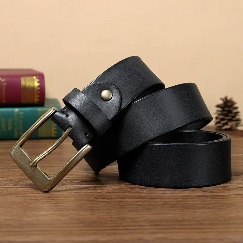 Retro Handmade Pure Copper Pin Buckle Cowhide Men's Belt