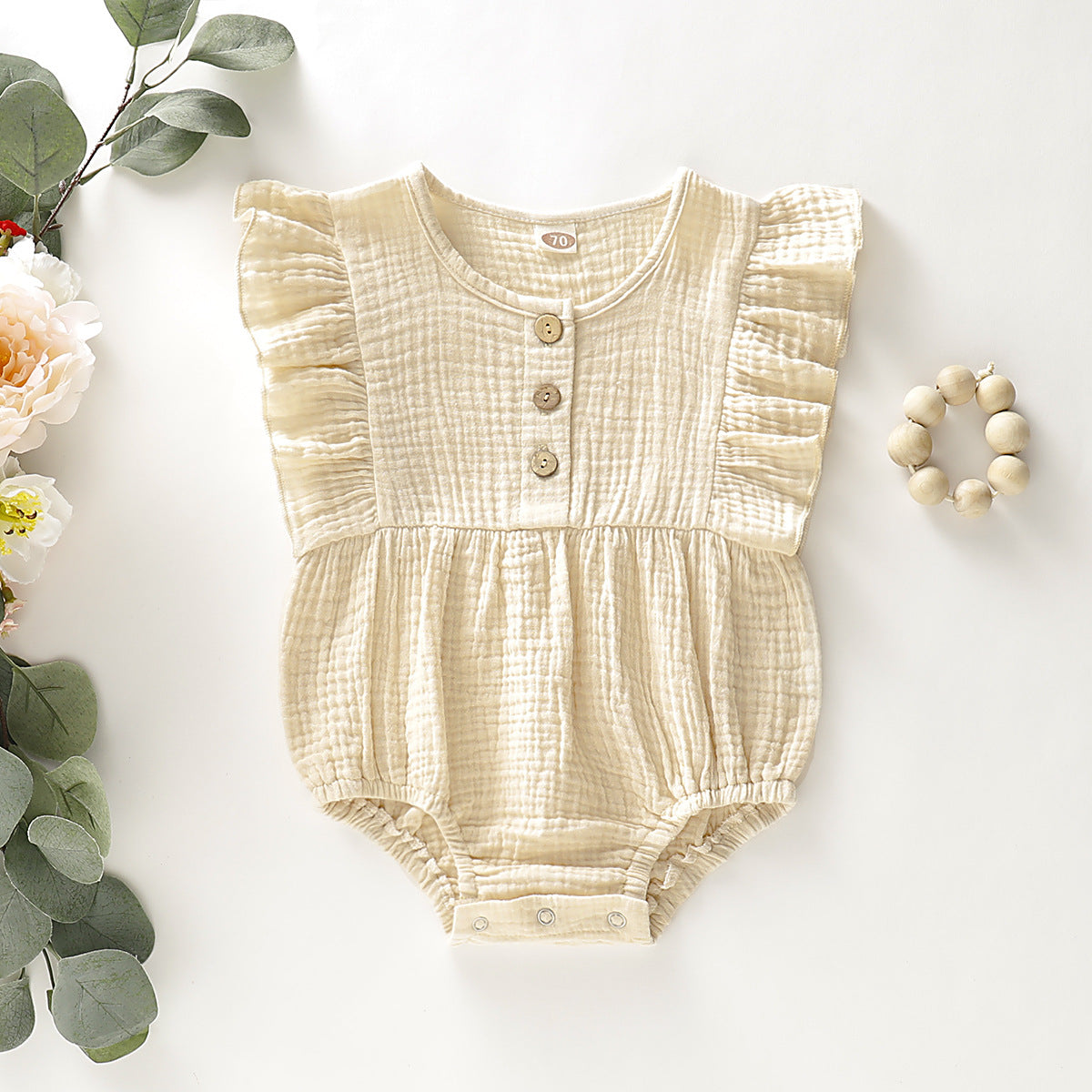 Solid Color Lace Button Triangle Romper