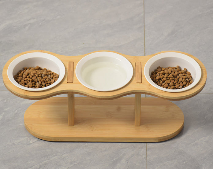 Gamelle Verticale Amovible en Bois avec Protection du Cou pour Animaux