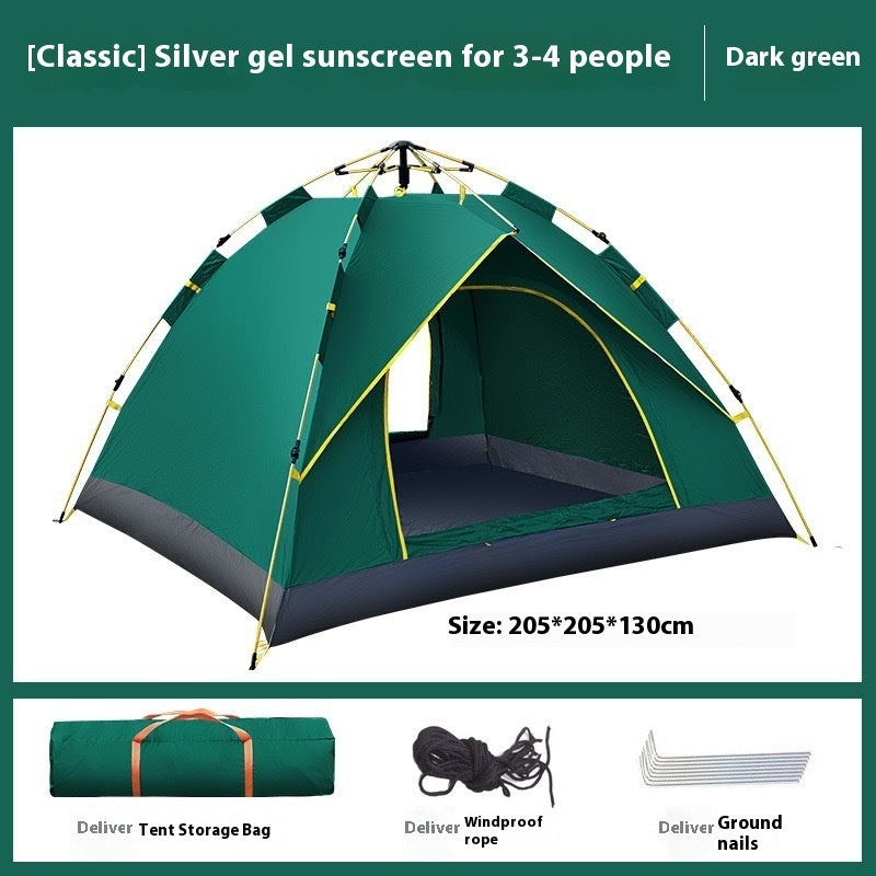Tente de camping double automatique 3-4 personnes, protection épaisse contre la pluie et le soleil