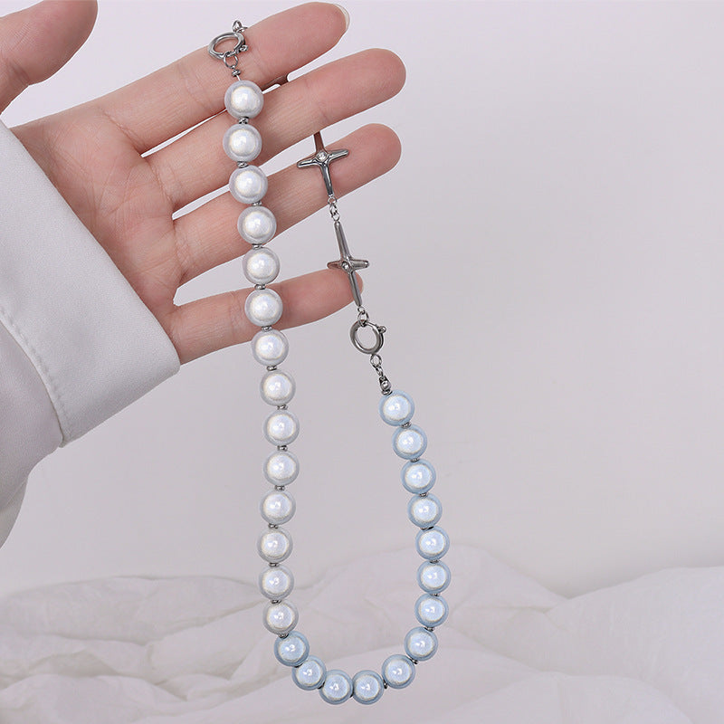 Vintage High Sense Reflective Pearl Cross Necklace