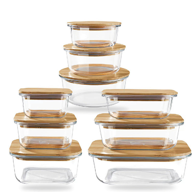 High Boron Silicon Japanese Style Bamboo Wood Lid Glass Lunch Box