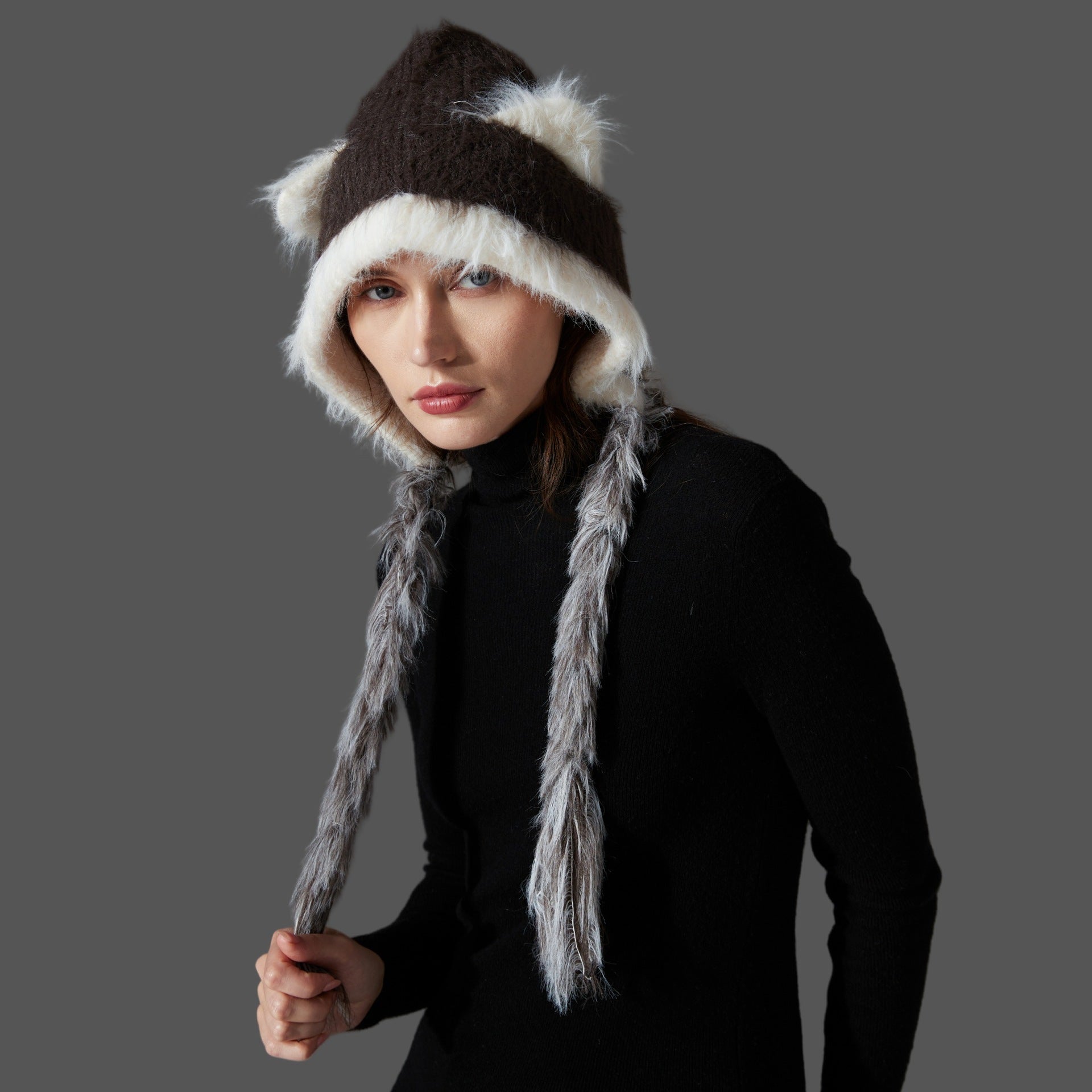 Cat Ears Mink Wool Ear Protection Color Matching Woven Hat Knitted Hat