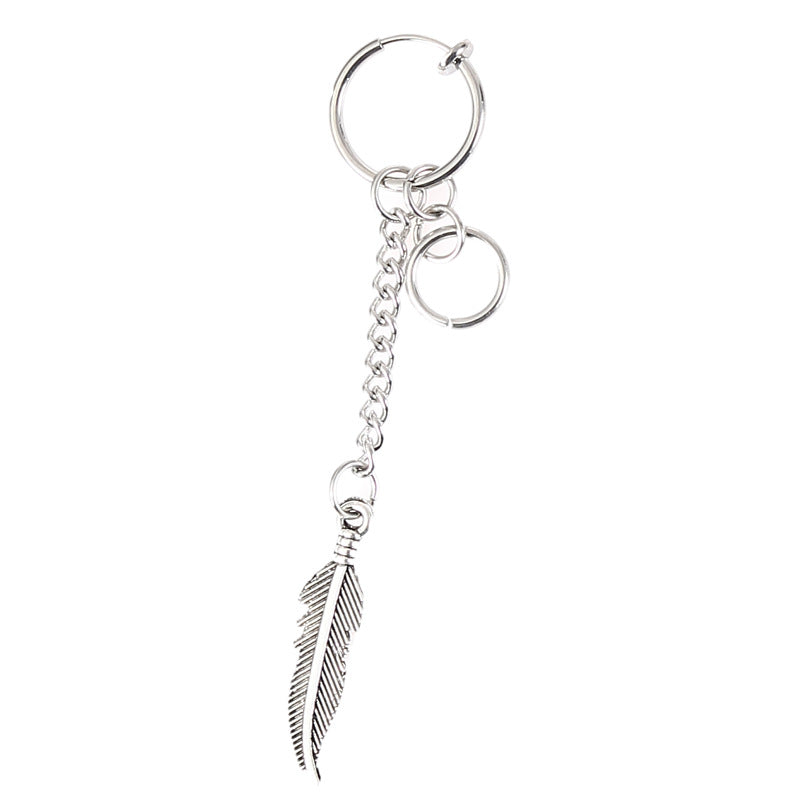 Fringed Chain Feather Earrings Titanium Steel