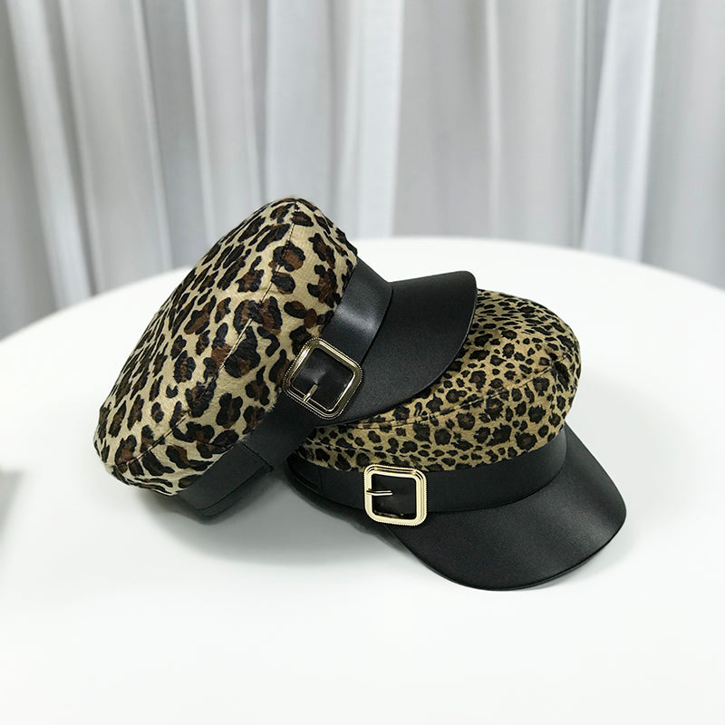 Chapeau Haut Plat Léopard Polyvalent Automne et Hiver