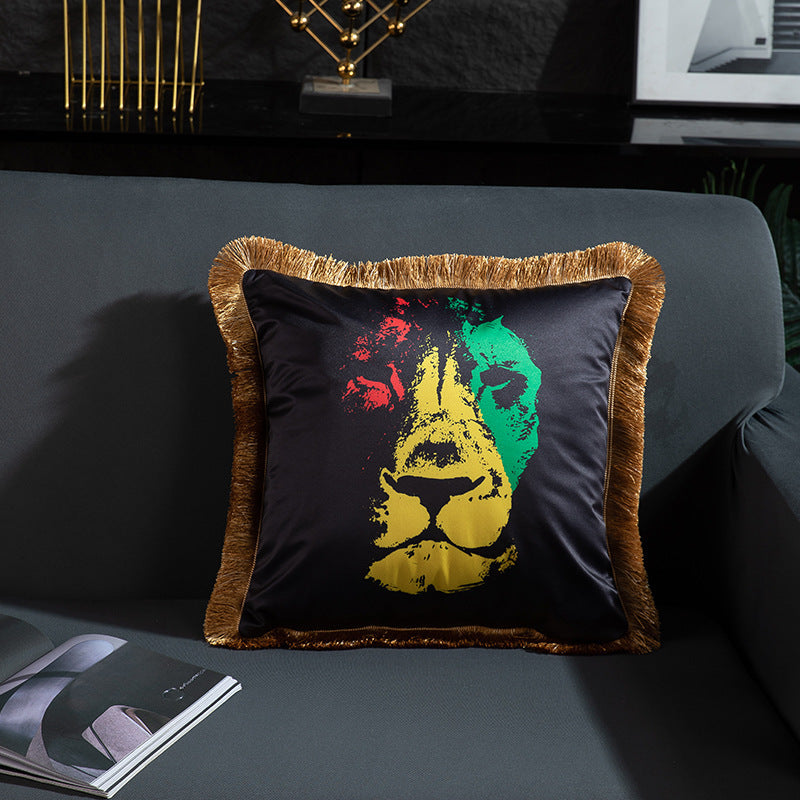 American Light Luxury Artificial Silk Home Leopard Leaf Skull Sofa Cushion