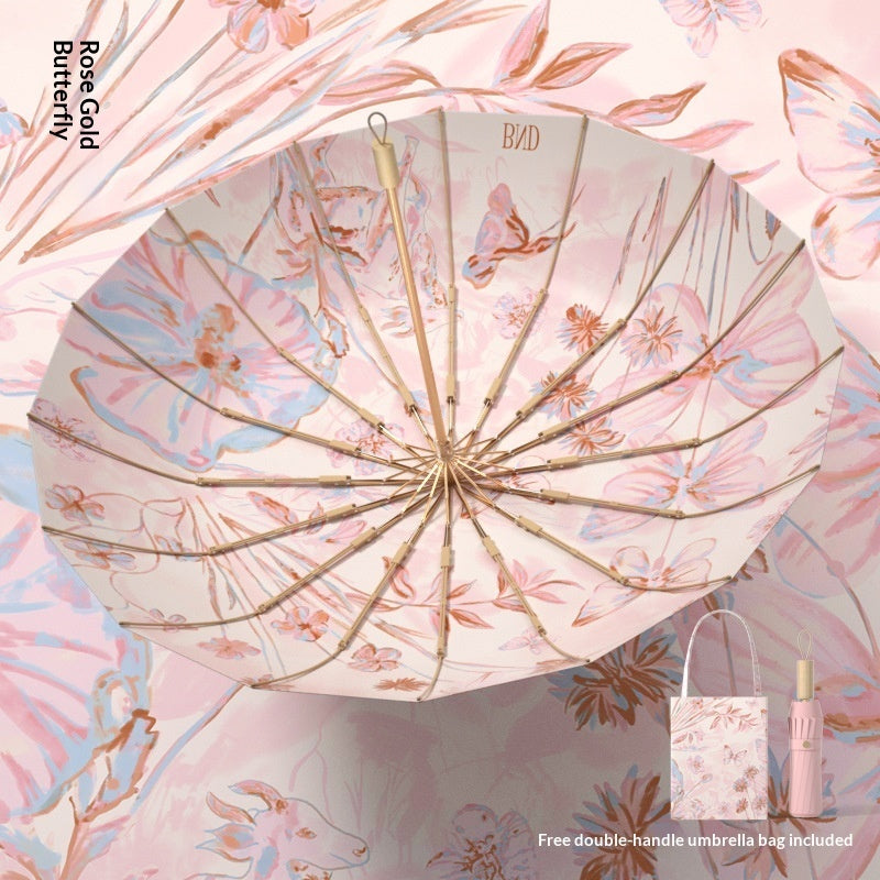 32-Rib New Chinese-Style Vintage Folding Umbrella For Sun And Rain