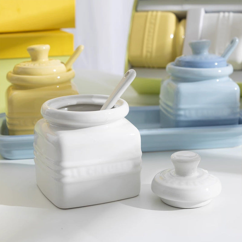Bocaux à condiments en céramique avec cuillère Boîte cadeau Bouteille à condiment