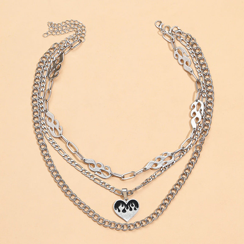 Women's Exaggerated Multi-layered Flame Love Necklace