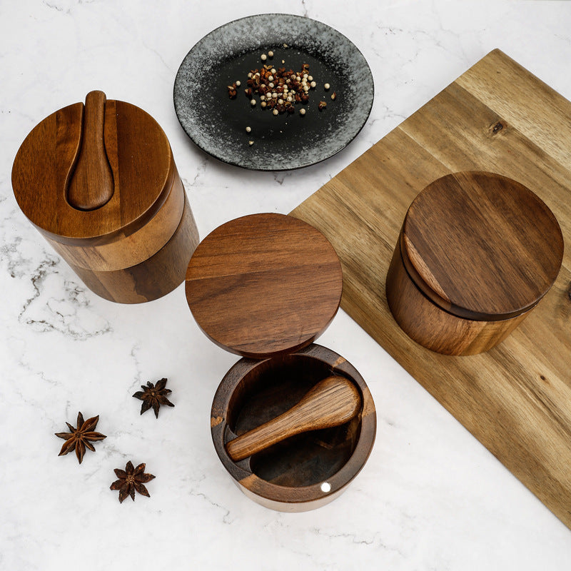 Acacia Wooden Single Layer Salt Jar Seasoning Box Storage